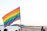 Flag in the colors of the Rainbow, symbol of the LGBTQIA+ movement - Ipanema Beach - Rio de Janeiro city - Rio de Janeiro state (RJ) - Brazil