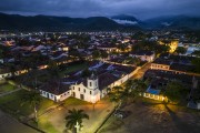 Night picture taken with drone of the historic center of Paraty with the Our Lady of Sorrows Church (1820)  - Paraty city - Rio de Janeiro state (RJ) - Brazil