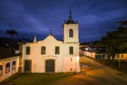 Night picture taken with drone of the historic center of Paraty with the Our Lady of Sorrows Church (1820)  - Paraty city - Rio de Janeiro state (RJ) - Brazil