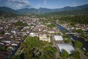 Picture taken with drone of the historic center of Paraty with the Our Lady of Remedies Church (1873)  - Paraty city - Rio de Janeiro state (RJ) - Brazil