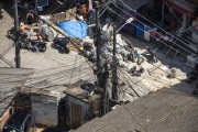 Pole with excess wires in Rocinha Slum - Rio de Janeiro city - Rio de Janeiro state (RJ) - Brazil