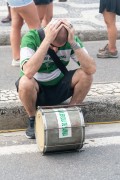 Musical instrument and percussionist from the drums of Areia carnival street troup - Rio de Janeiro city - Rio de Janeiro state (RJ) - Brazil