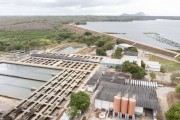 Picture taken with drone of the Gaviao Water Treatment Plant - Gaviao dam in the background - Pacatuba city - Ceara state (CE) - Brazil