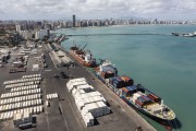 Picture taken with drone of cargo ships moored at Mucuripe Port - Fortaleza city - Ceara state (CE) - Brazil