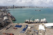 Picture taken with drone of cargo ships moored at Mucuripe Port - Fortaleza city - Ceara state (CE) - Brazil