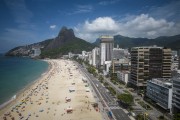 Picture taken with drone of the Leblon Beach waterfront with Two Brothers Mountain in the background - Rio de Janeiro city - Rio de Janeiro state (RJ) - Brazil