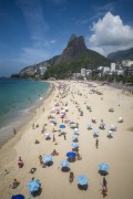 Picture taken with drone of the Leblon Beach waterfront with Two Brothers Mountain in the background - Rio de Janeiro city - Rio de Janeiro state (RJ) - Brazil