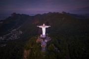 Picture taken with drone of the Christ the Redeemer at dawn - Rio de Janeiro city - Rio de Janeiro state (RJ) - Brazil