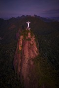Picture taken with drone of the Christ the Redeemer at dawn - Rio de Janeiro city - Rio de Janeiro state (RJ) - Brazil