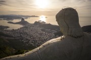 Picture taken with drone of the Christ the Redeemer with the Sugarloaf in the background at dawn - Rio de Janeiro city - Rio de Janeiro state (RJ) - Brazil