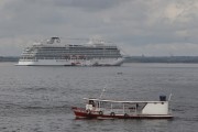Boat and tourist ship on Negro River - Manaus city - Amazonas state (AM) - Brazil