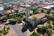 Picture taken with drone of the city with the Santo Antonio Mother Church - Mirassolandia city - Sao Paulo state (SP) - Brazil