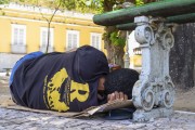 Homeless sleeping on cardboard on the sidewalk - Fortaleza city - Ceara state (CE) - Brazil