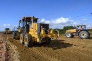 Earthmoving grader in the duplication work of the CE-155 highway in the section of the Industrial and Port Complex of Pecem - Sao Goncalo do Amarante city - Ceara state (CE) - Brazil
