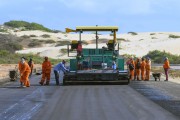 Vibro asphalt paver in the duplication work on the CE-155 highway in the section of the Industrial and Port Complex of Pecem - Sao Goncalo do Amarante city - Ceara state (CE) - Brazil