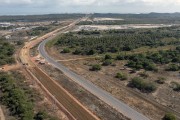 Picture taken with drone of the earthworks in the duplication work on the CE-155 highway in the section of the Industrial and Port Complex of Pecem - Sao Goncalo do Amarante city - Ceara state (CE) - Brazil