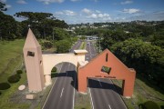 Picture taken with drone of the Italian Portal - Santa Felicidade neighborhood access - Curitiba city - Parana state (PR) - Brazil