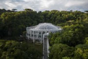 Picture taken with drone of the Opera de Arame  - using pipes as structure and is perfectly integrated to the surrounding nature  - Curitiba city - Parana state (PR) - Brazil