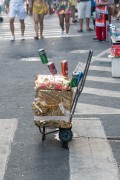 Display with beer cans of beverage street vendors - during Areia carnival street troup parade  - Rio de Janeiro city - Rio de Janeiro state (RJ) - Brazil