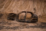 Burnt and abandoned car - Prado city - Bahia state (BA) - Brazil