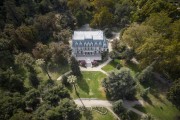 Picture taken with drone of the french architecture historic castle - Las Majadas de Pirque - Santiago - Santiago Province - Chile