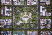 Picture taken with drone of Independence Square (Plaza Independencia) - Mendoza - Mendoza Province - Argentina