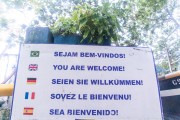 Welcome sign in several languages - Fishing village Z-13 - on Post 6 of Copacabana Beach - Rio de Janeiro city - Rio de Janeiro state (RJ) - Brazil