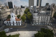 Picture taken with drone of the National Historical Museum of the Cabildo and the May Revolution and the Palace of Government of the Autonomous City of Buenos Aires - Buenos Aires - Buenos Aires Province - Argentina