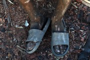 Foot Detail of Coal Worker - Boa Vista city - Roraima state (RR) - Brazil