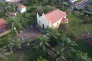 Picture taken with drone of church and Jose Raimundo Dias Bitencourt Square - Nova Granada city - Sao Paulo state (SP) - Brazil