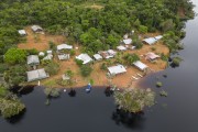 Picture taken with drone of stilt houses on the banks of Negro River - Anavilhanas National Park - Novo Airao city - Amazonas state (AM) - Brazil