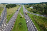 Picture taken with drone of the BR-376 Highway - Coffee Road (Cafe Road) - Balsa Nova city - Parana state (PR) - Brazil