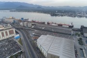 Picture taken with drone of Ships moored in the Port of Santos - Santos city - Sao Paulo state (SP) - Brazil
