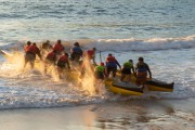 Hawaiian canoe students entering the sea - Copacabana Beach - Rio de Janeiro city - Rio de Janeiro state (RJ) - Brazil