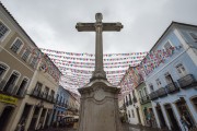 Colorful flags for Sao Joao party decorating the historic center of Salvador - Salvador city - Bahia state (BA) - Brazil