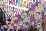 Colorful flags for Sao Joao party decorating the historic center of Salvador - Salvador city - Bahia state (BA) - Brazil