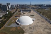 Picture taken with drone of the Honestino Guimaraes National Museum (2006) and  Leonel de Moura Brizola National Library - Brasilia city - Distrito Federal (Federal District) (DF) - Brazil