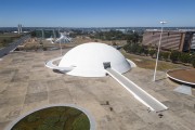 Picture taken with drone of the Honestino Guimaraes National Museum (2006) - parts of the Joao Herculino Cultural Complex of the Republic - with the Cathedral of Brasilia in the background  - Brasilia city - Distrito Federal (Federal District) (DF) - Brazil