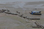 Boats stranded in Aleixo Lake during drought on the Negro River - Manaus city - Amazonas state (AM) - Brazil