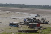 Boats stranded in Aleixo Lake during drought on the Negro River - Manaus city - Amazonas state (AM) - Brazil