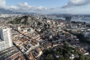 Aerial view of buildings with Providencia Slum in the background - Rio de Janeiro city - Rio de Janeiro state (RJ) - Brazil