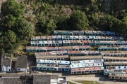 Aerial view of abandoned train cars - Rio de Janeiro city - Rio de Janeiro state (RJ) - Brazil