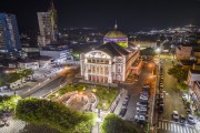 Picture taken with drone of the Amazon Theatre (1896) at dusk - Manaus city - Amazonas state (AM) - Brazil