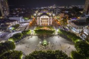 Picture taken with drone of the Amazon Theatre (1896) at dusk - Manaus city - Amazonas state (AM) - Brazil