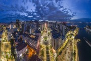 Picture taken with drone of the Our Lady of Candelaria Church (1609) at dusk - Rio de Janeiro city - Rio de Janeiro state (RJ) - Brazil