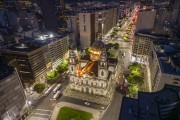 Picture taken with drone of the Our Lady of Candelaria Church (1609) at dusk - Rio de Janeiro city - Rio de Janeiro state (RJ) - Brazil