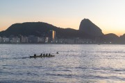Hawaiian canoe on Copacabana Beach - Sugar loaf in the background - Rio de Janeiro city - Rio de Janeiro state (RJ) - Brazil
