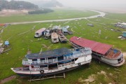 Picture taken with drone of boats stranded in Aleixo Lake during the dry season - Manaus city - Amazonas state (AM) - Brazil