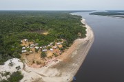 Picture taken with drone of stilt houses on the banks of Negro River during a severe drought in the Amazon - Anavilhanas National Park - Novo Airao city - Amazonas state (AM) - Brazil