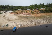Picture taken with drone of stilt houses on the banks of Negro River during a severe drought in the Amazon - Anavilhanas National Park - Novo Airao city - Amazonas state (AM) - Brazil